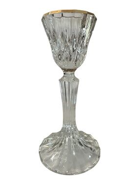 Vintage Crystal Fluted Candlestick Gold Rim 6.75"
